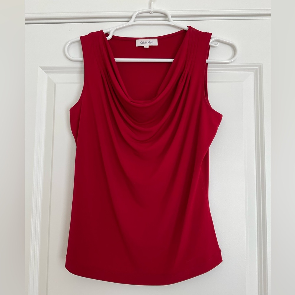Calvin Klein Red Drape Neck Blouse